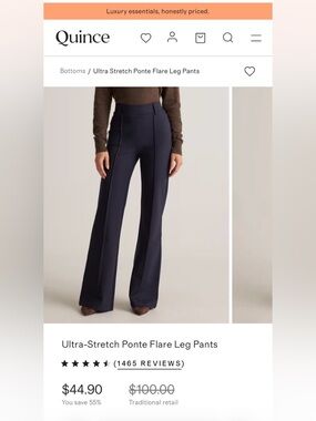 Quince Ultra-Stretch Ponte Flare Leg Pants - Navy